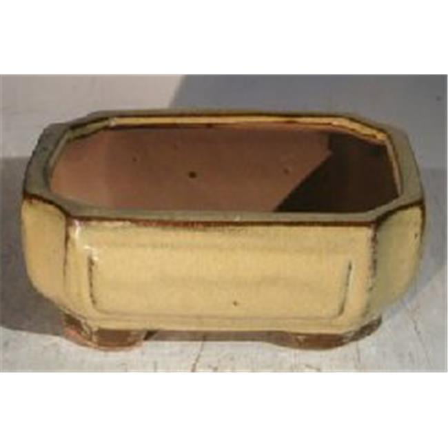 6.125 x 5 x 2.125 in. Ceramic Bonsai Pot, Olive Green - Rectangle