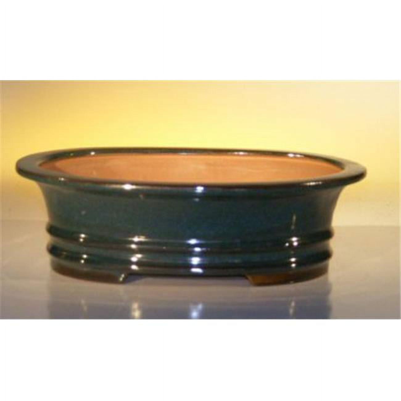 Ceramic Bonsai Pot, Dark Moss Green - Oval