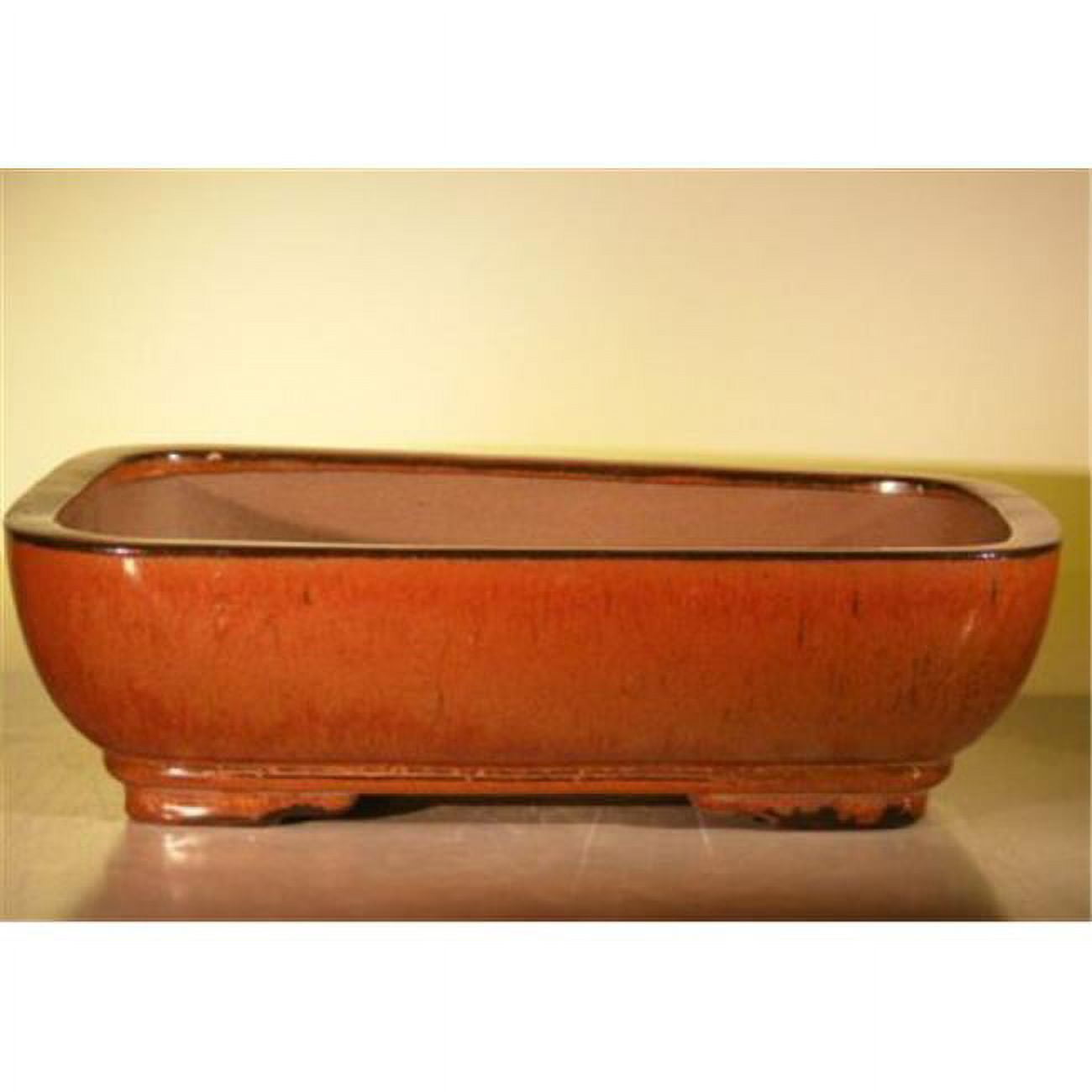 14 x 11.5 x 4 in. Ceramic Bonsai Pot, Aztec Orange - Rectangle