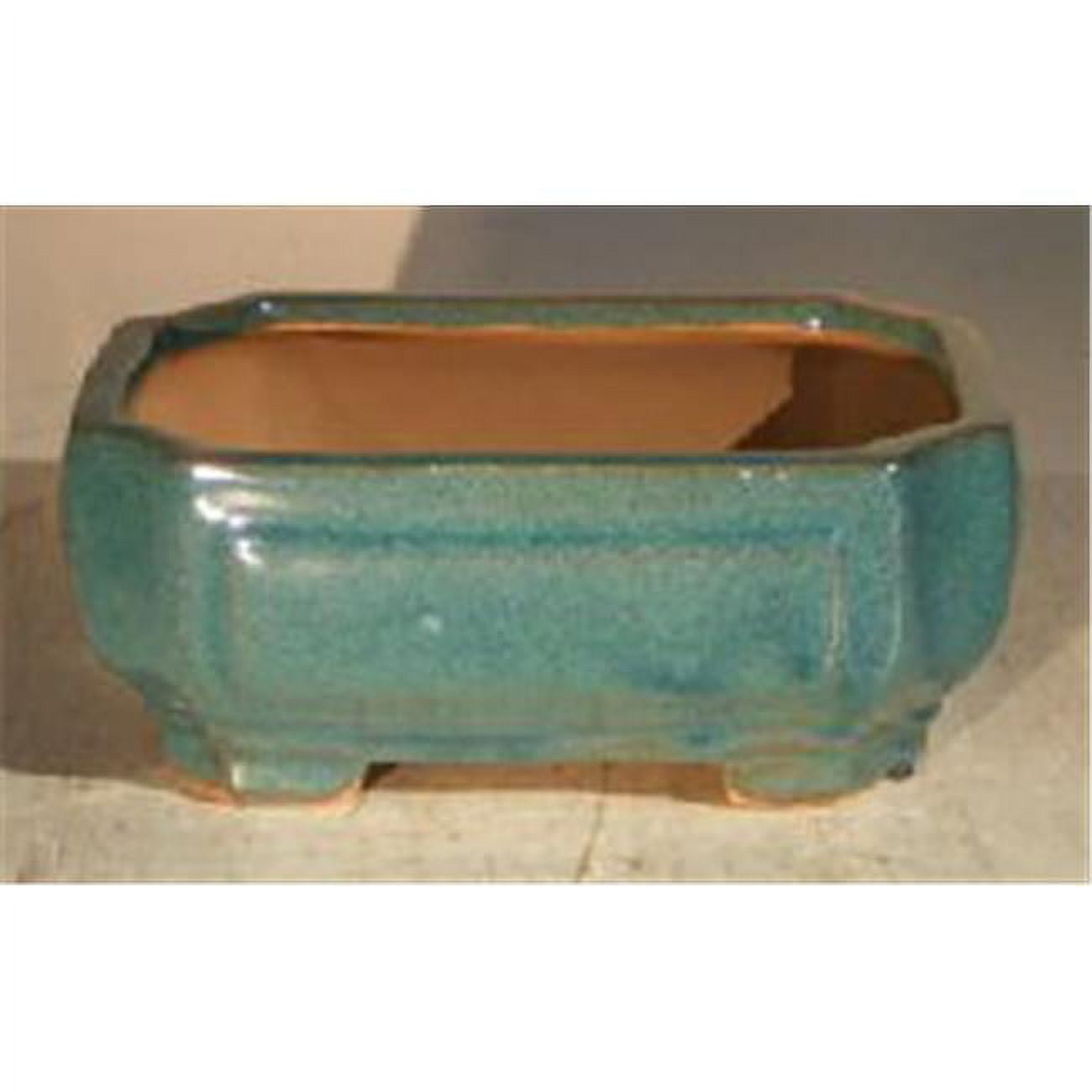 6.125 x 5 x 2.125 in. Ceramic Bonsai Pot, Blue & Green - Rectangle