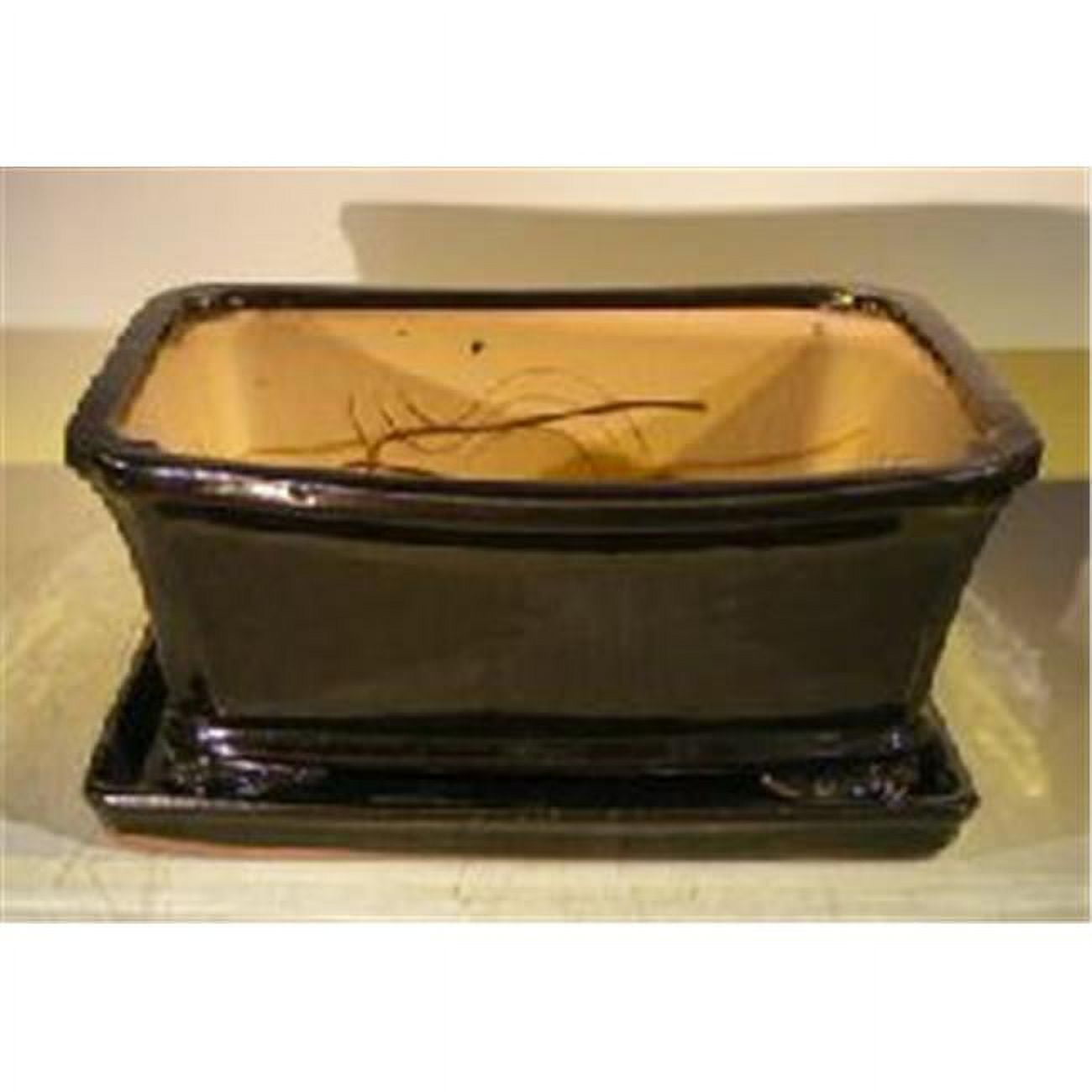 10 x 9 x 4.5 in. Ceramic Bonsai Pot, Black- Rectangle