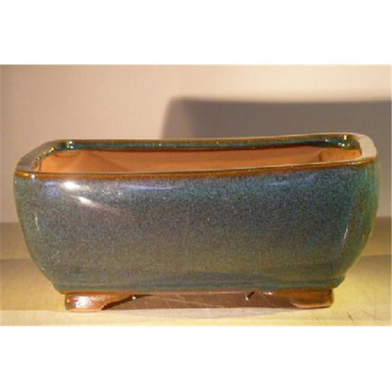 10 x 8 x 4 in. Ceramic Bonsai Pot, Dark Moss Green - Rectangle