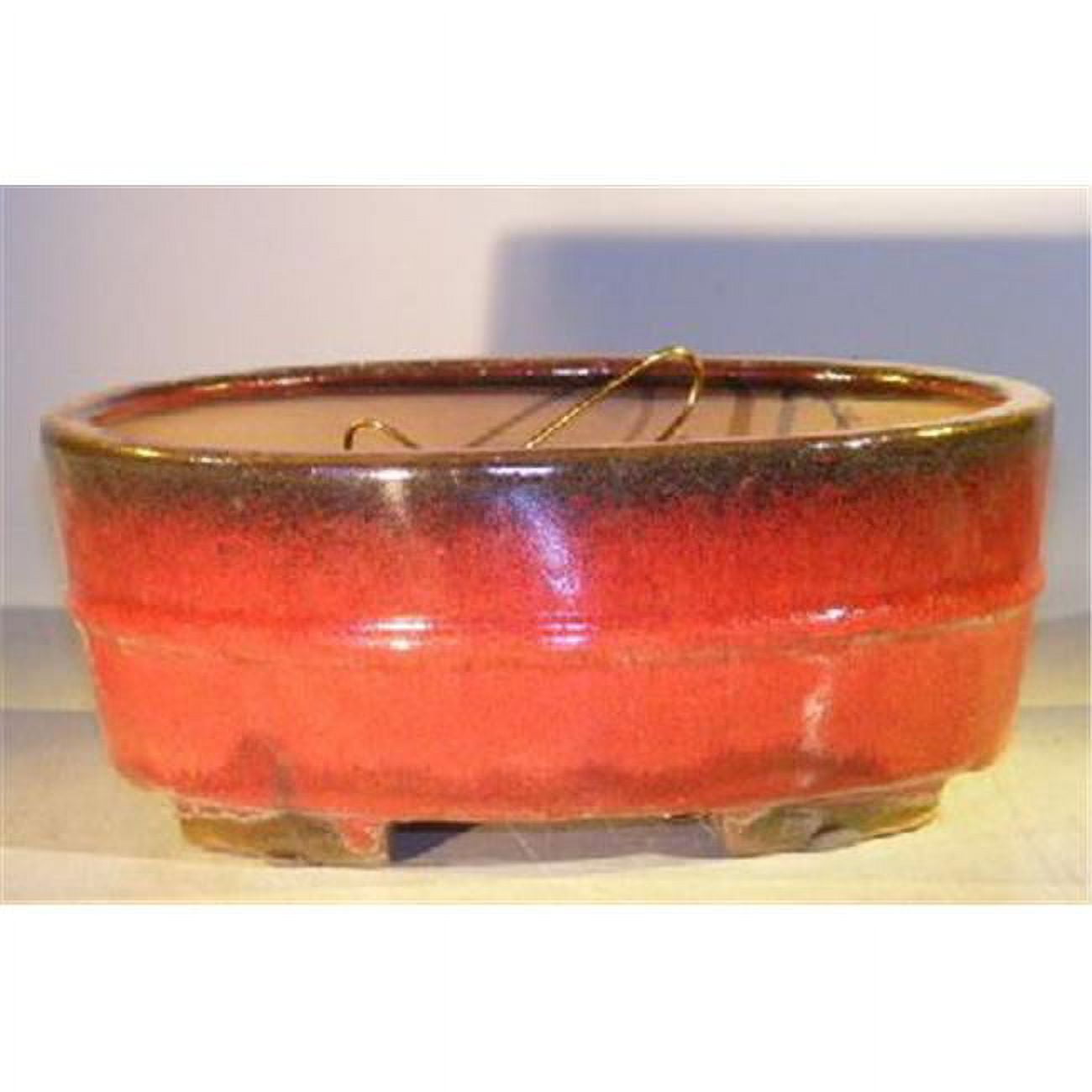 L251e 10 x 8 x 4 in. Ceramic Bonsai Pot, Parisian Red - Oval