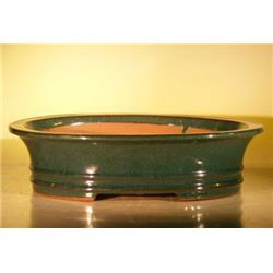 L270 14 x 11.5 x 4 in. Ceramic Bonsai Pot, Green - Oval