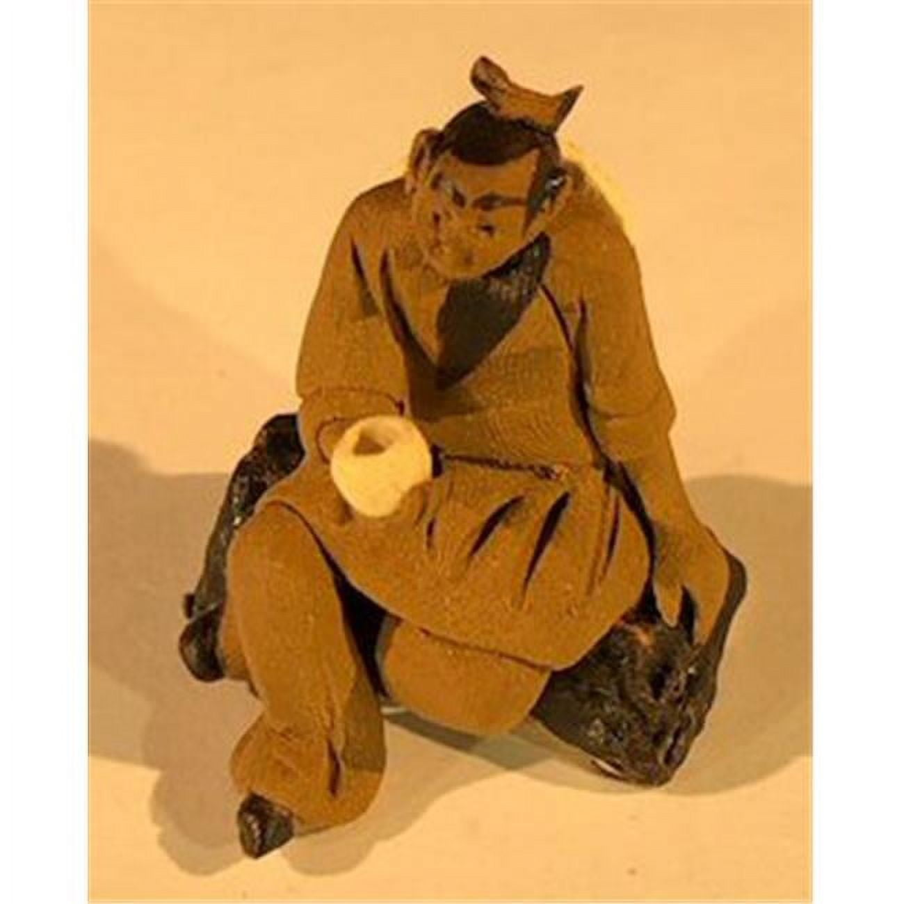 e3468 1.5 in. Miniature Ceramic Figurine - Mud Man Holding Cup