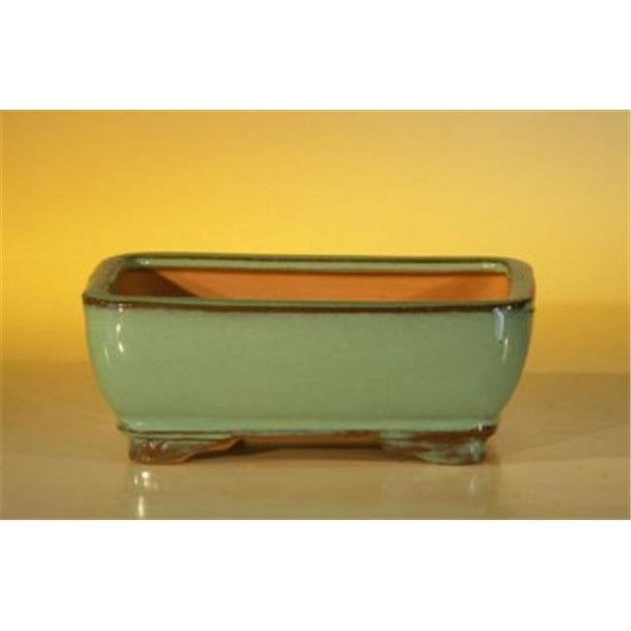 6.125 x 5 x 2.125 in. Green Ceramic Bonsai Pot - Rectangle