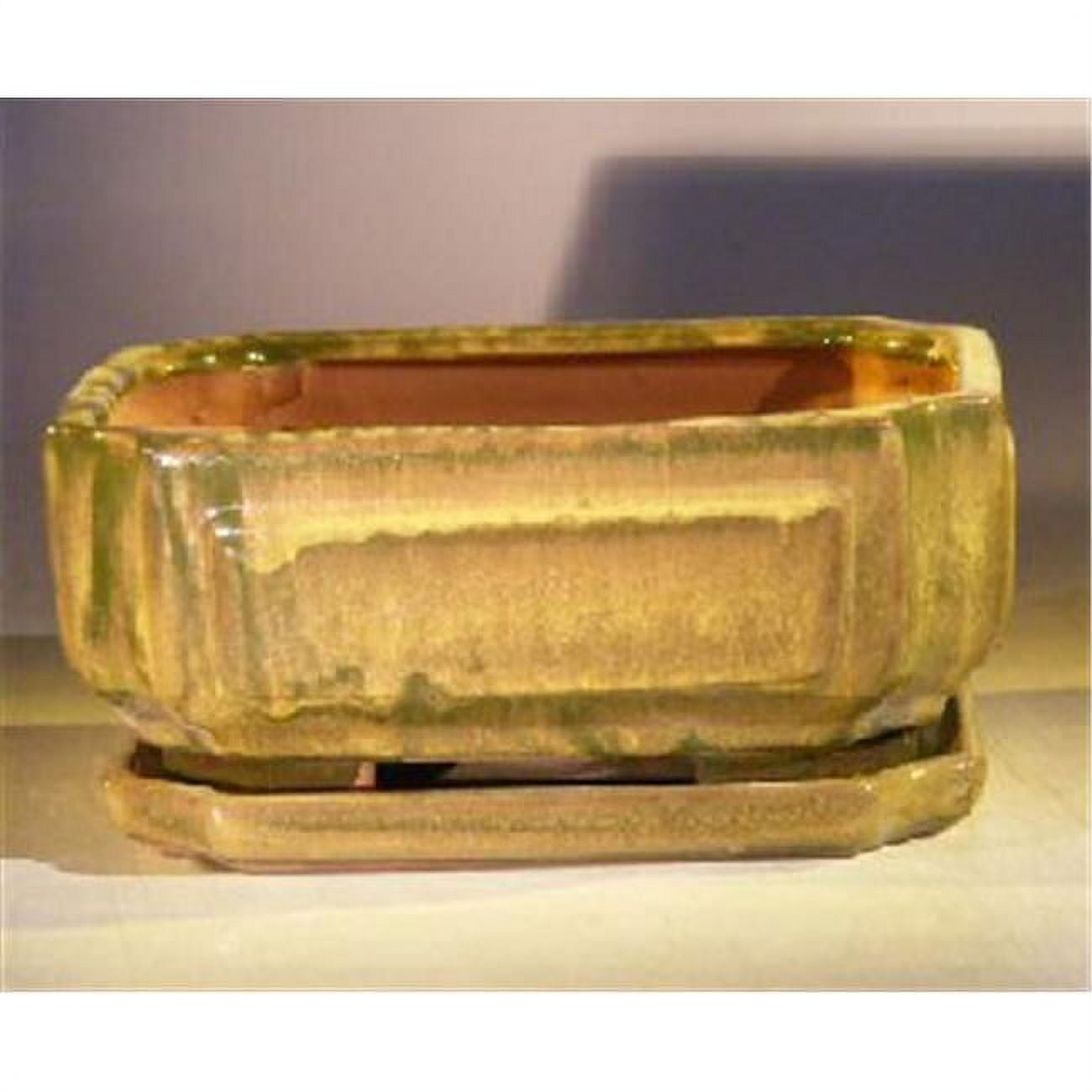 8.5 x 6.5 x 3.5 in. Ceramic Bonsai Pot, Green - Rectangle