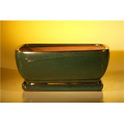 10.75 x 8.5 x 4.125 in. Ceramic Bonsai Pot, Dark Moss Green - Rectangle