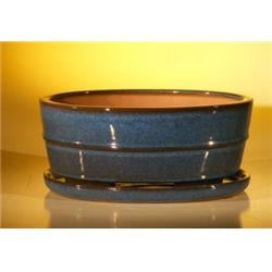 10 x 7.5 x 4.5 in. Ceramic Bonsai Pot, Blue - Oval