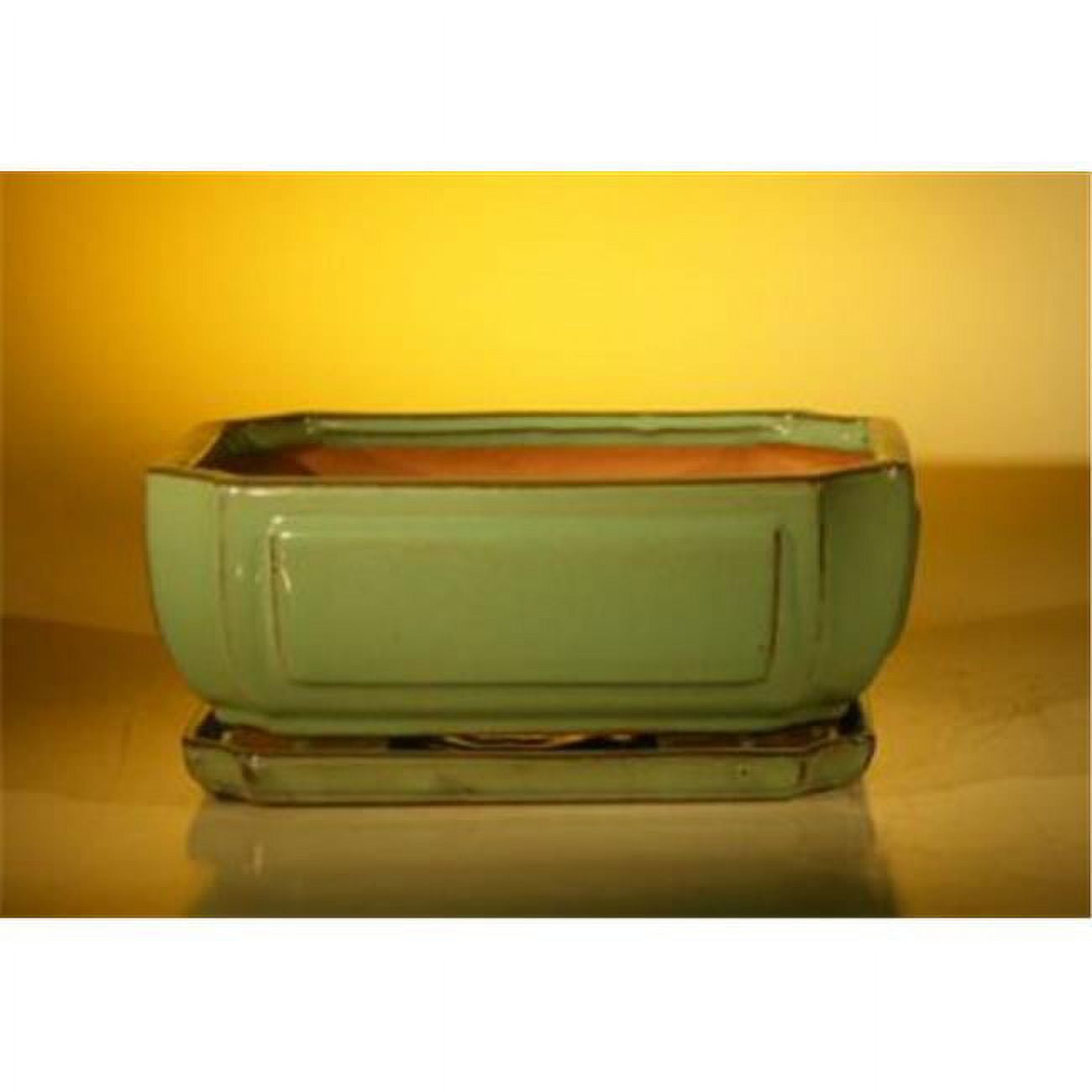 10.75 x 8.5 x 4.125 in. Ceramic Bonsai Pot, Green - Rectangle