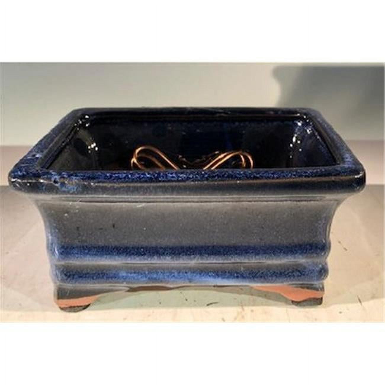 Ceramic Bonsai Pot, Marble Blue - Rectangle