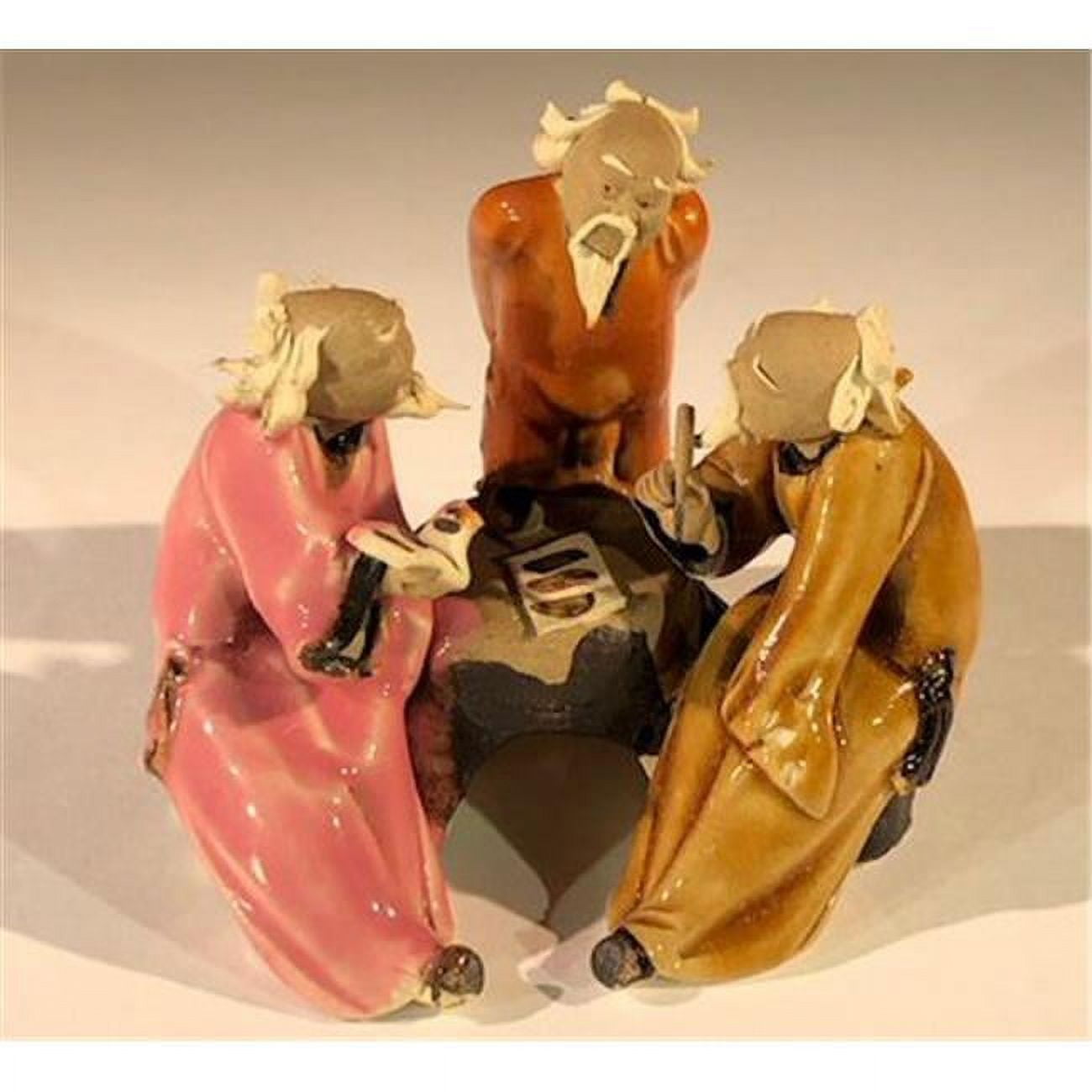 Picture of Bonsai Boy e3398 3 in. Miniature Ceramic Figurine - Three Men Sitting At A Table Scribing