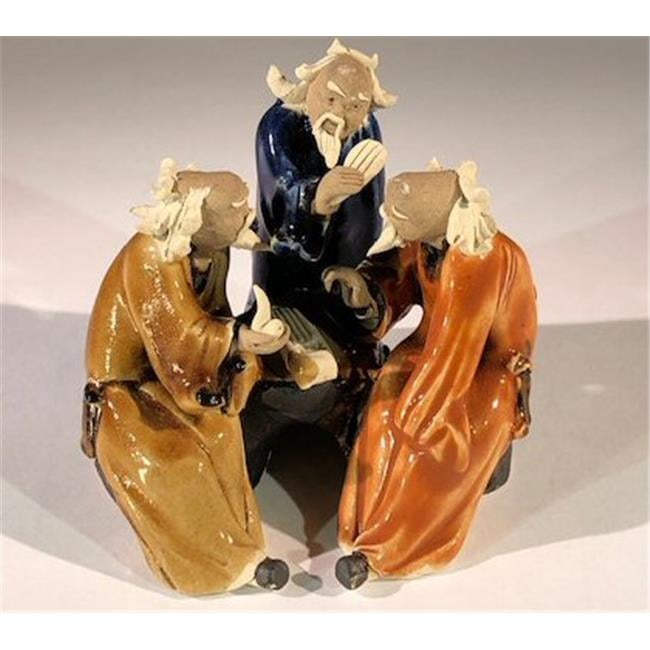 Picture of Bonsai Boy e3400 3 in. Miniature Ceramic Figurine - Three Men Sitting At A Table Playing Musical Instrument