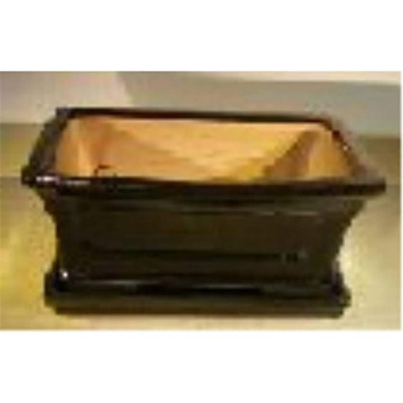 Rectangle Ceramic Bonsai Pot with Attached Humidity & Drip Tray - Professional Series, Black
