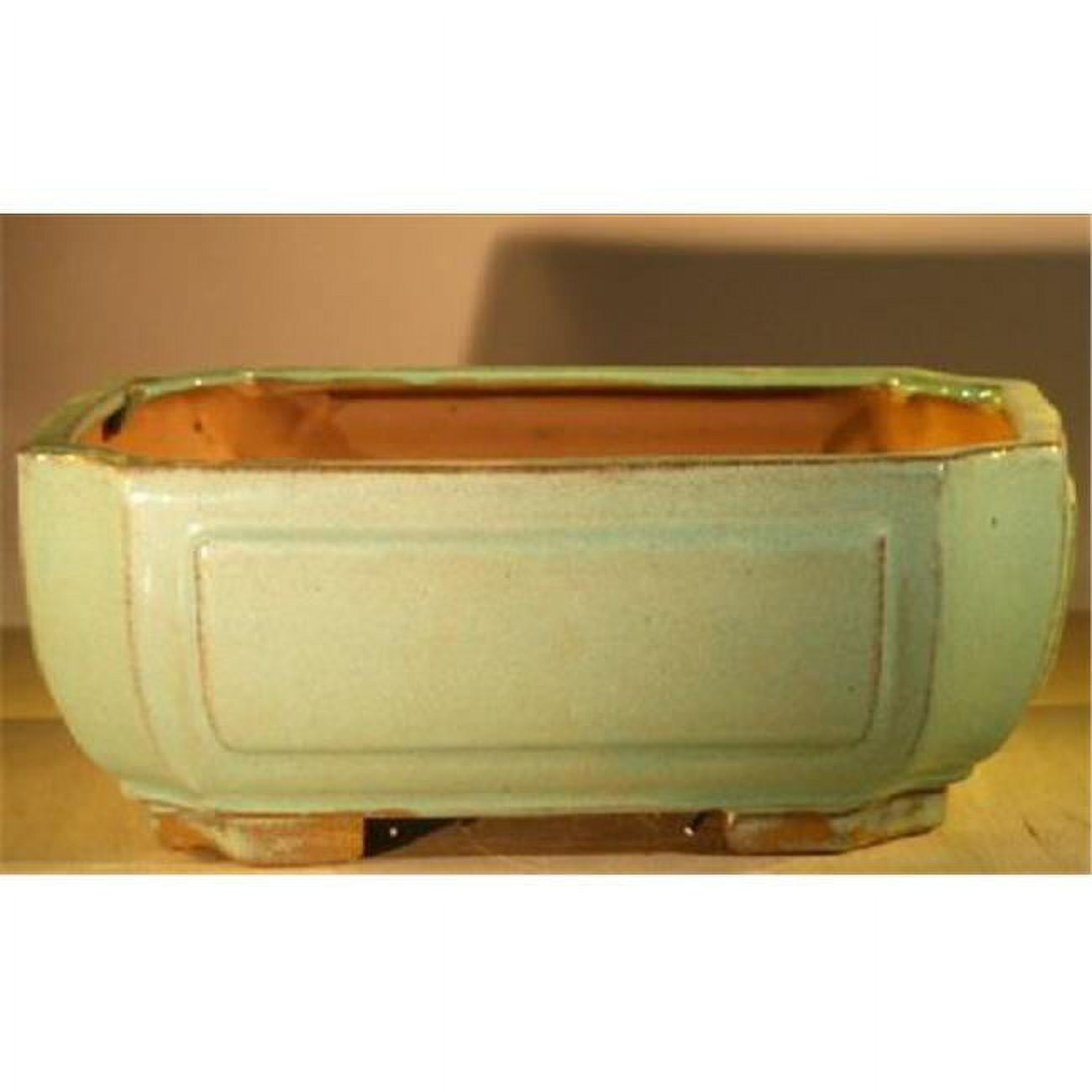 10 x 8 x 4 in. Ceramic Bonsai Pot - Professional Series, Light Blue & Green - Rectangle