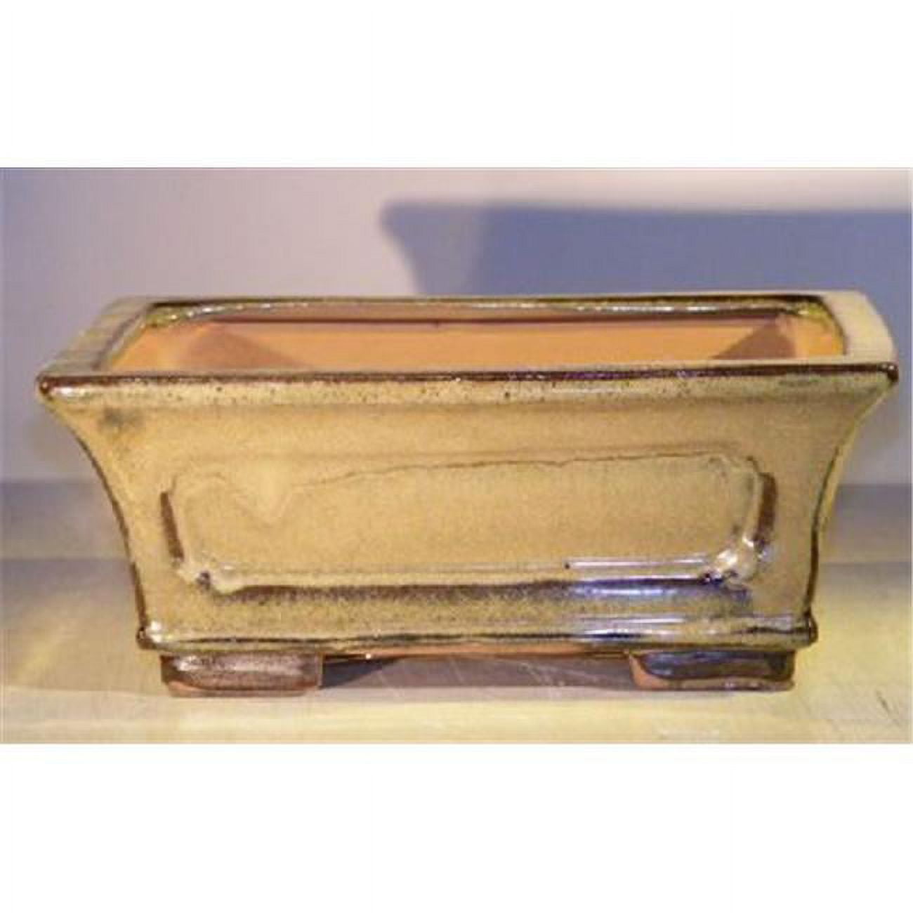 10 x 8 x 4 in. Ceramic Bonsai Pot, Olive Green - Rectangle