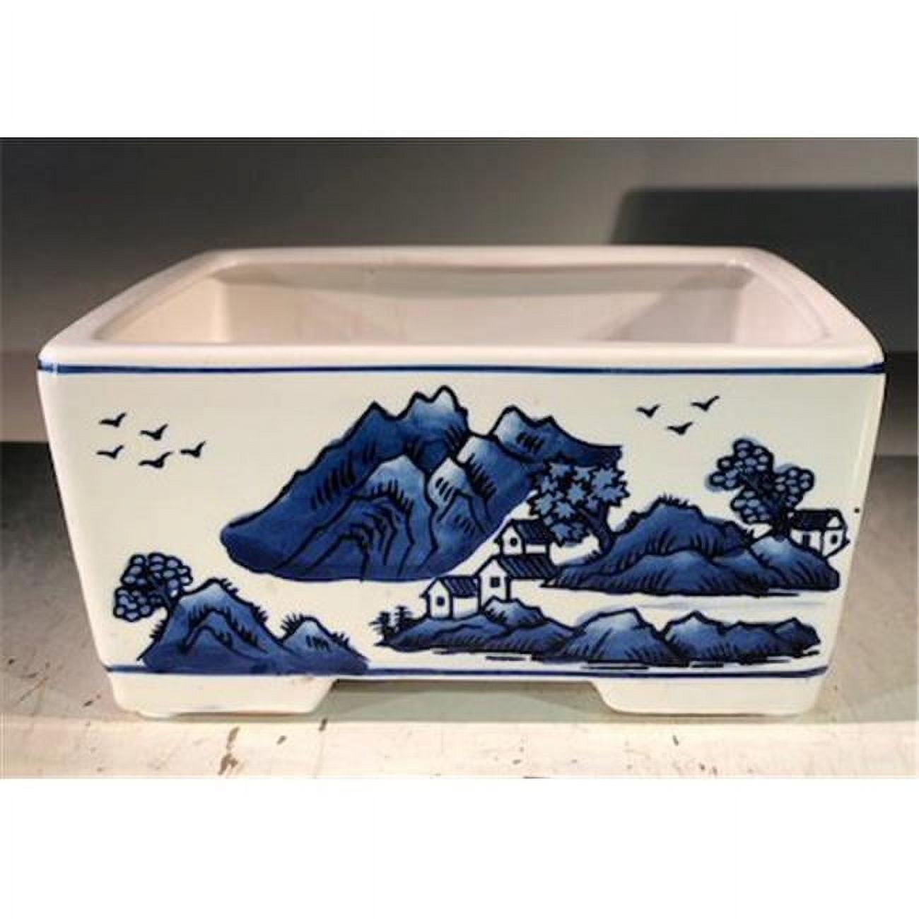 8.5 x 6.5 x 4 in. Porcelain Bonsai Pot, Blue & White - Rectangle