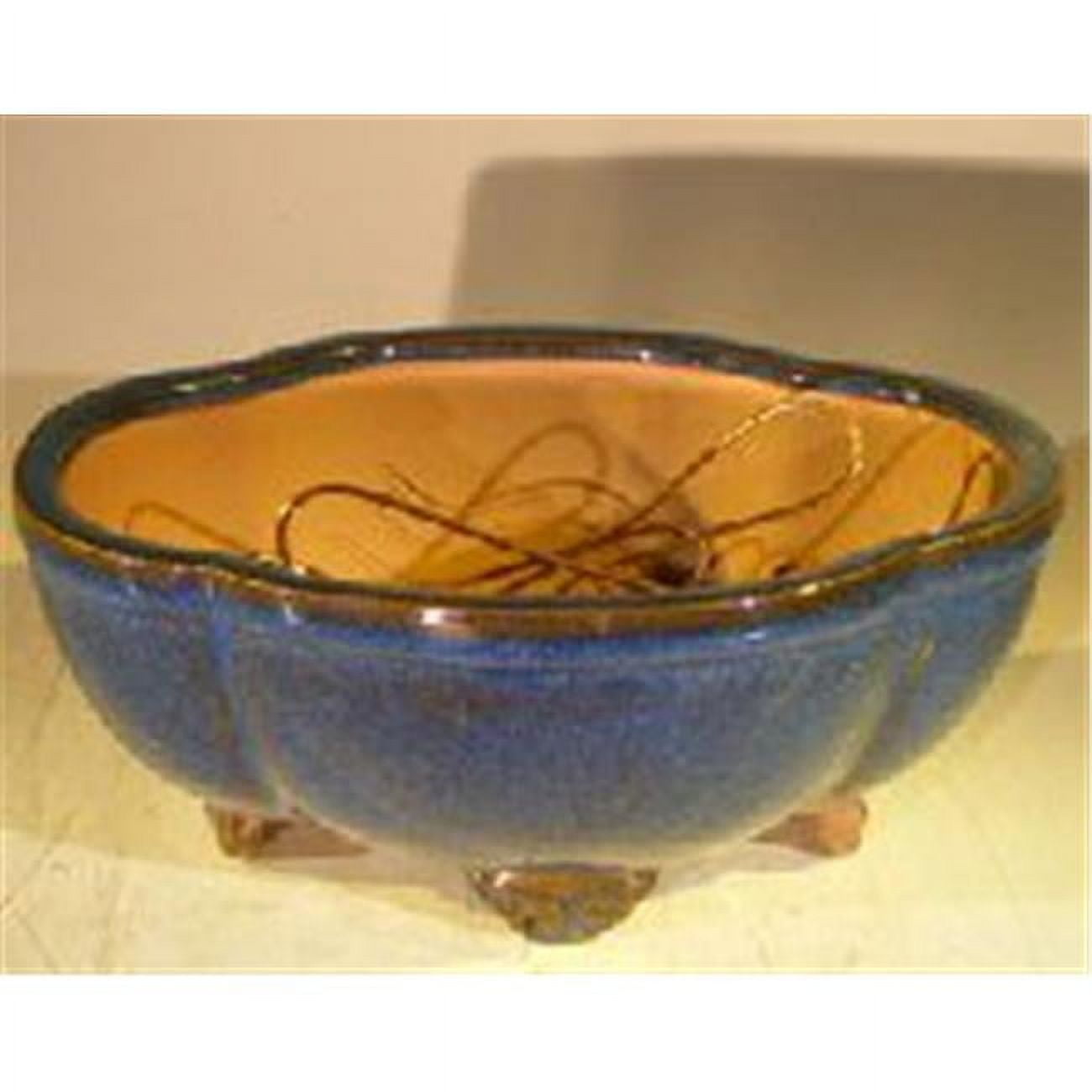 Oval Lotus Shaped Ceramic Bonsai Pot - Professional Series, Blue