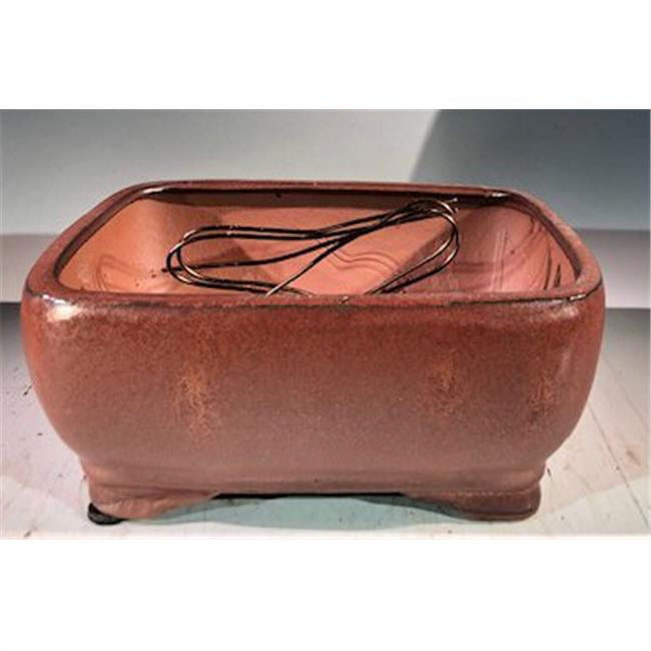 8.5 x 6.5 x 3.5 in. Rectangle Ceramic Bonsai Pot, Aztec Orange