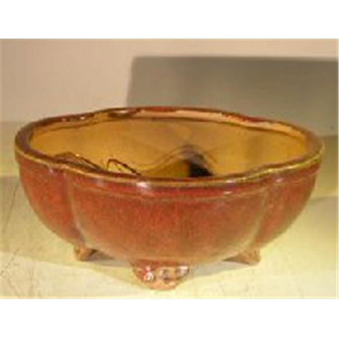 Oval Lotus Shaped Ceramic Bonsai Pot - Professional Series, Parisian Red
