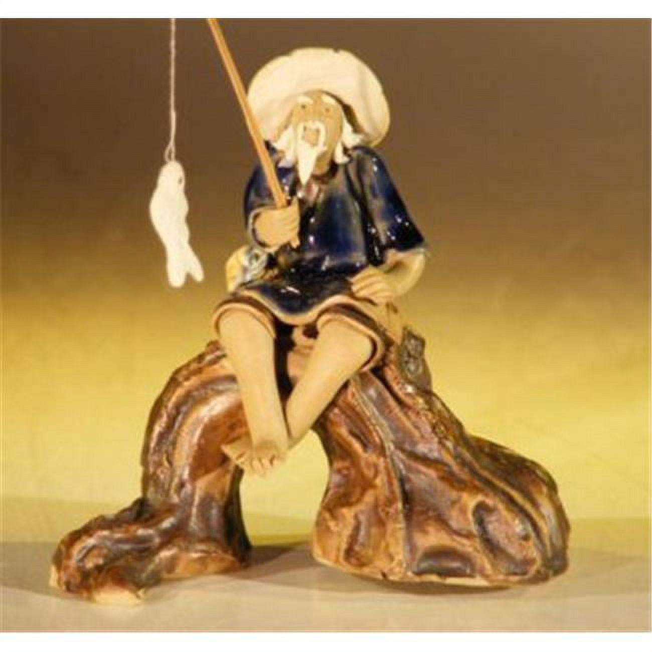 Picture of Bonsai Boy e2701 Ceramic Figurine - Fisherman Sitting On A Log - Large
