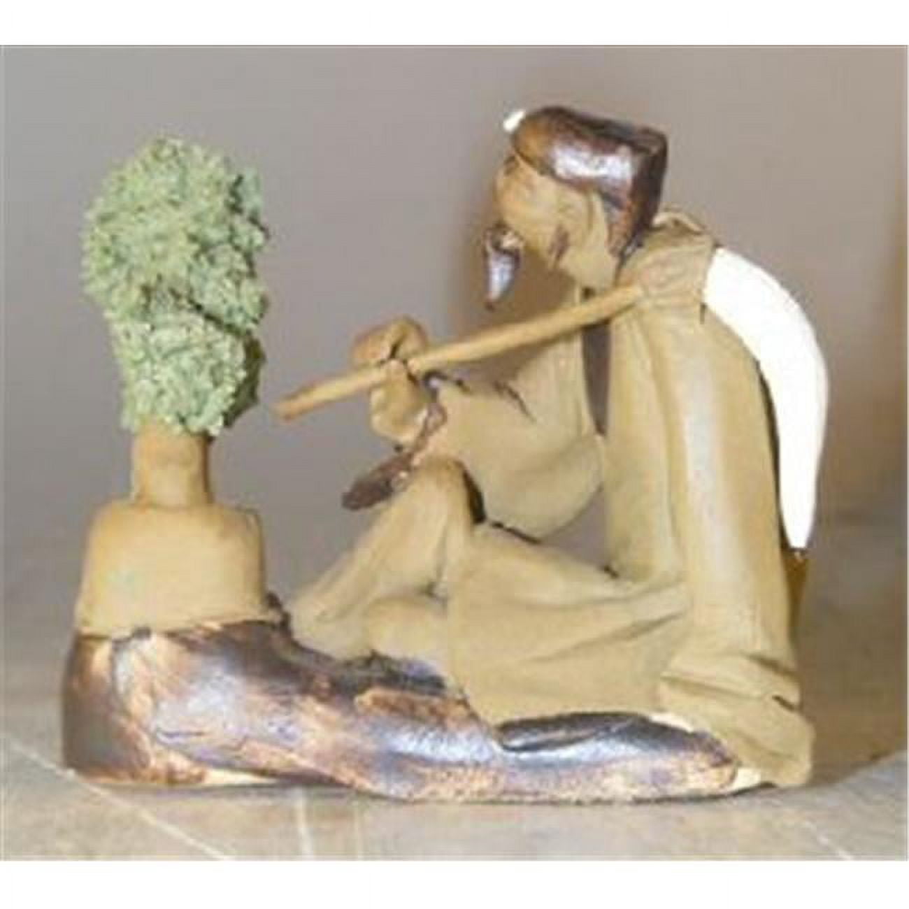 Picture of Bonsai Boy e2950 Ceramic Figurine - Man with Bonsai Tree Holding a Brush