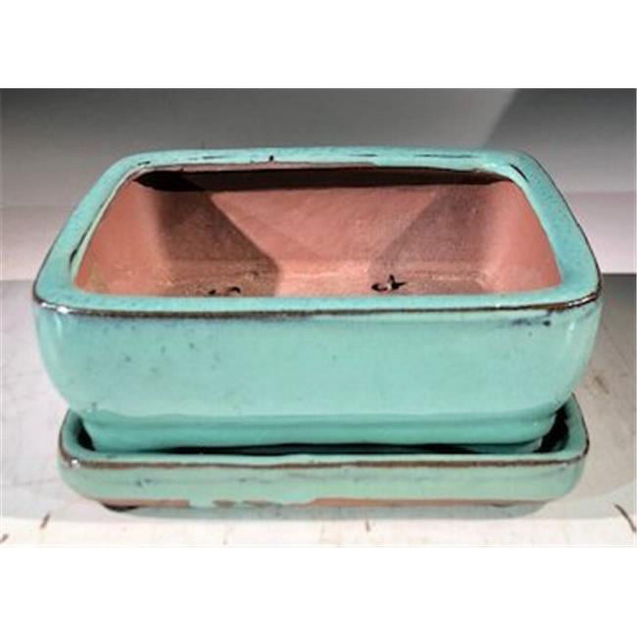 6 x 4.5 x 2.5 in. Ceramic Bonsai Pot with Humidity Drip Tray, Light Blue - Rectangle