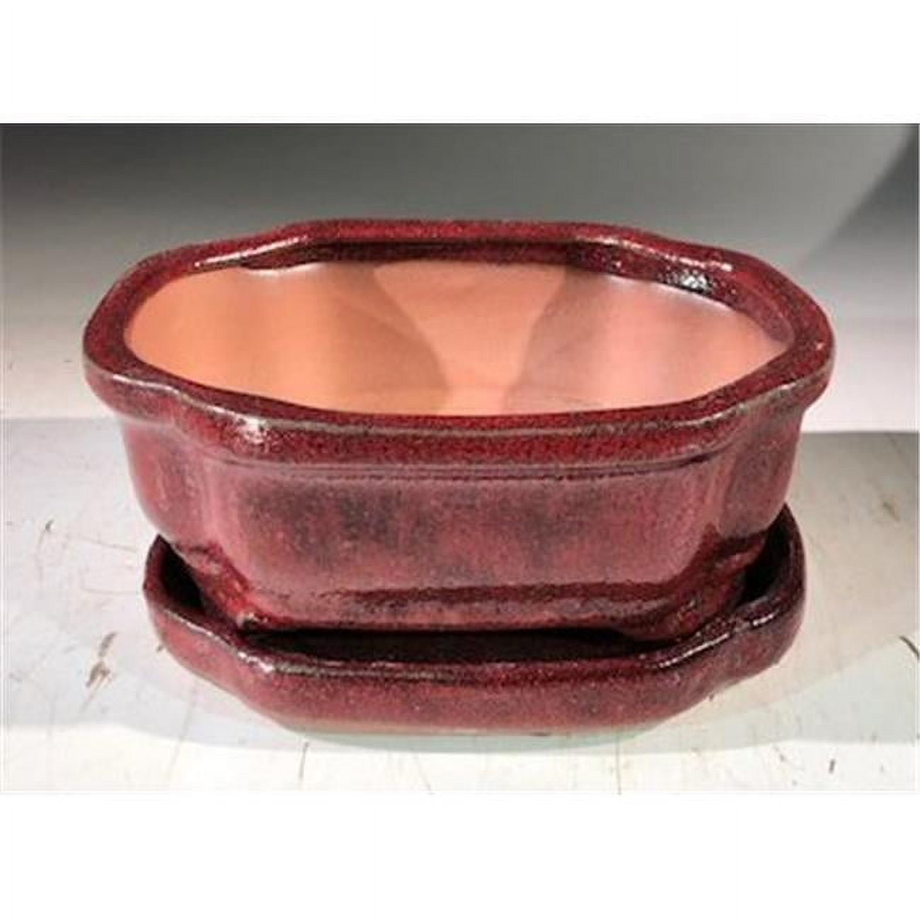 6 x 4.5 x 2.5 in. Ceramic Bonsai Pot with Humidity Drip Tray, Parisian Red - Rectangle