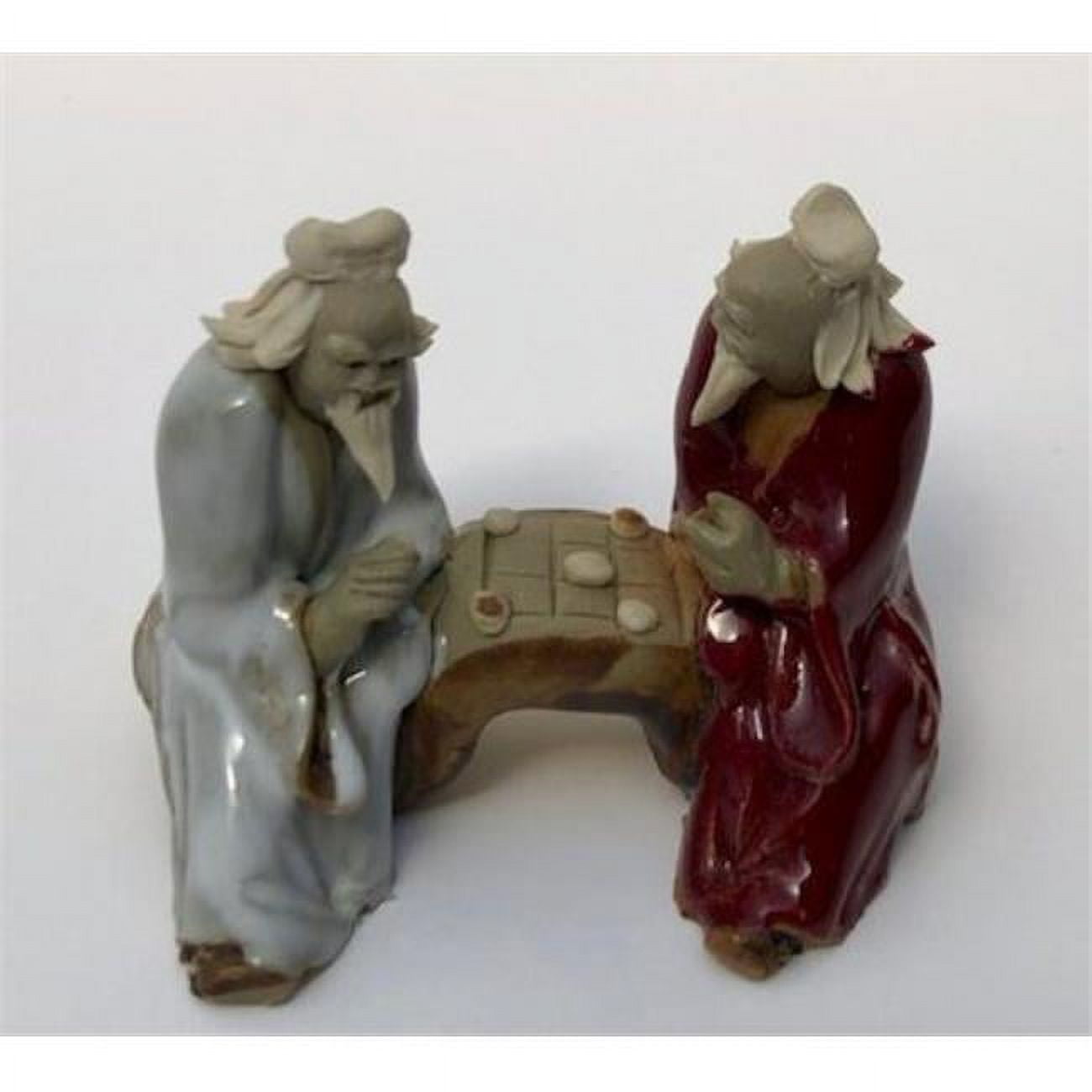 Picture of Bonsai Boy of New York e3283 2.25 in. Two Men Sitting on a Bench Playing Chess Ceramic Figurine&#44; Red & White