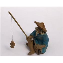 2 in. Glazed Fisherman Miniature Ceramic Figurine