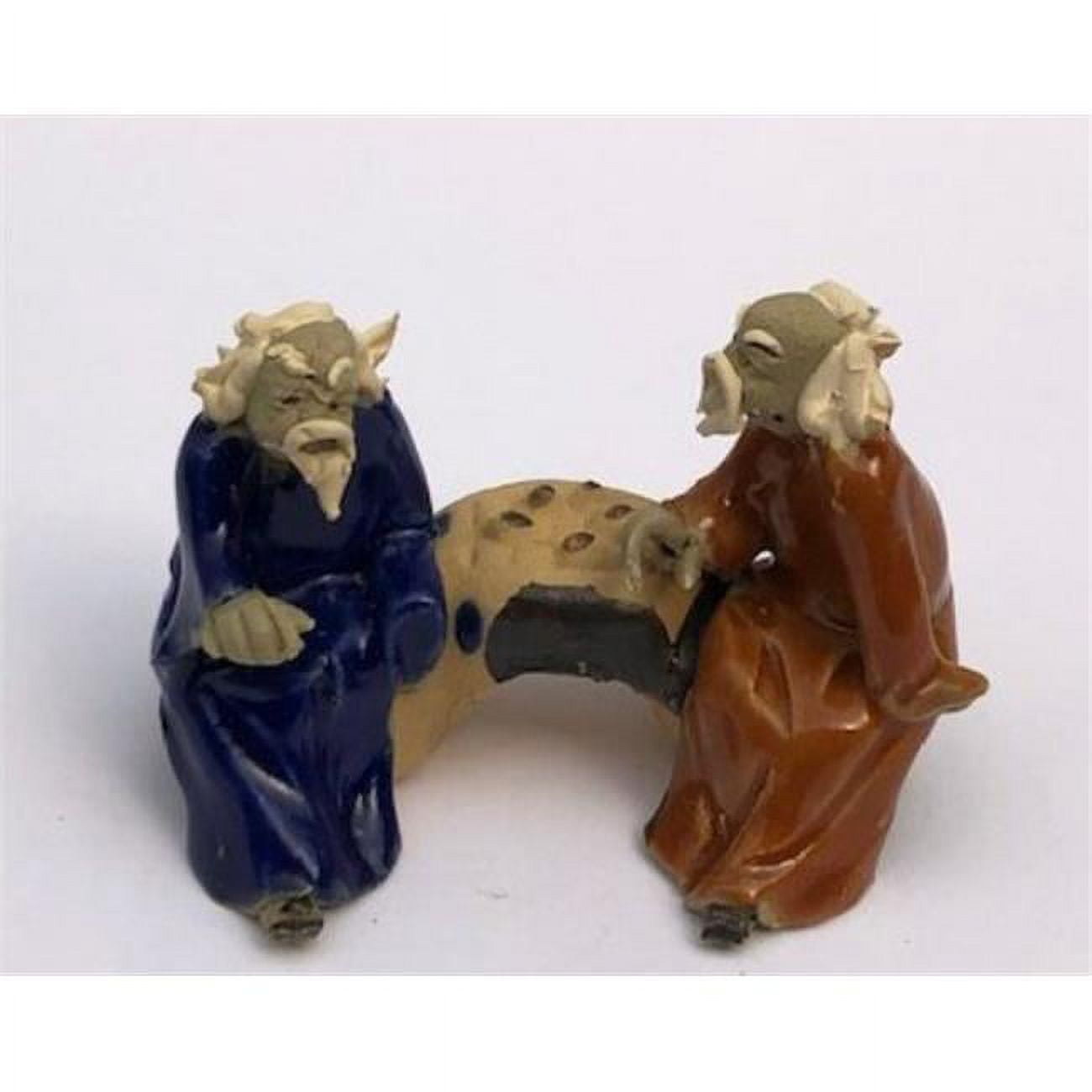 Picture of Bonsai Boy of New York e3521 2 in. Two Men Sitting on a Bench Playing Chess Ceramic Figurine&#44; Blue & Orange