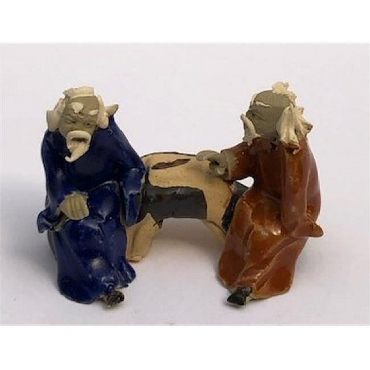 Picture of Bonsai Boy of New York e3522 2 in. Two Men Sitting on a Bench Ceramic Figurine&#44; Blue & Orange