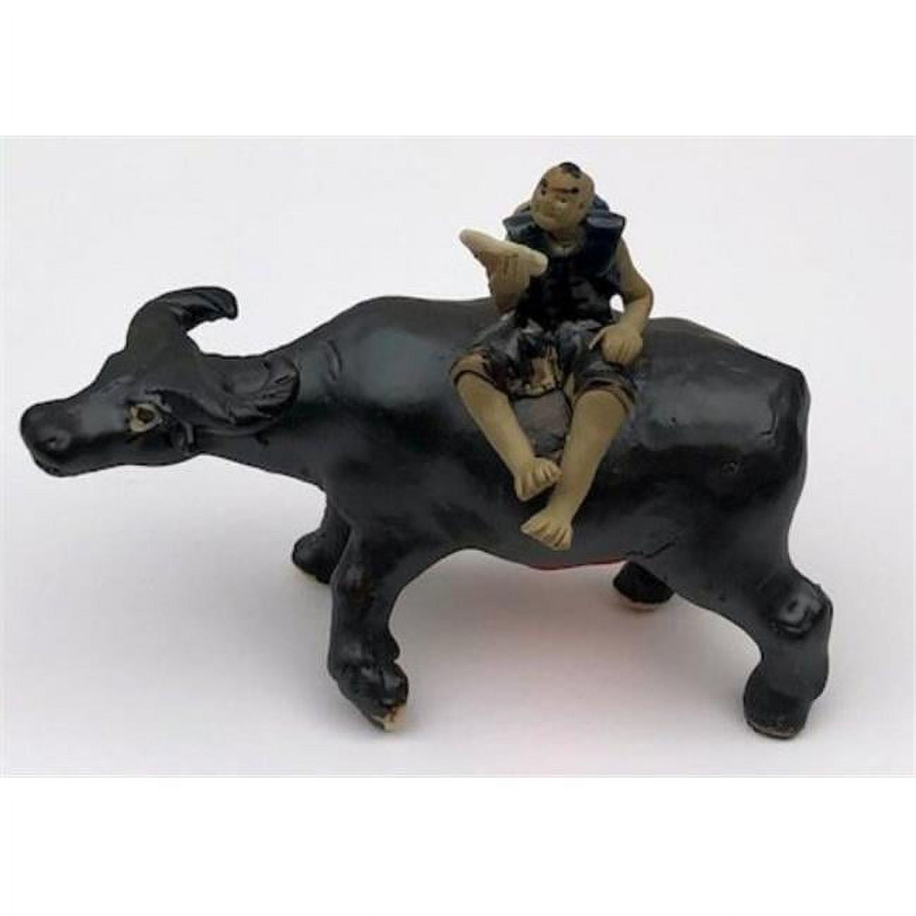 Picture of Bonsai Boy of New York e3540 3.5 in. Boy Sitting on Standing Buffalo Ceramic Figurine, Large