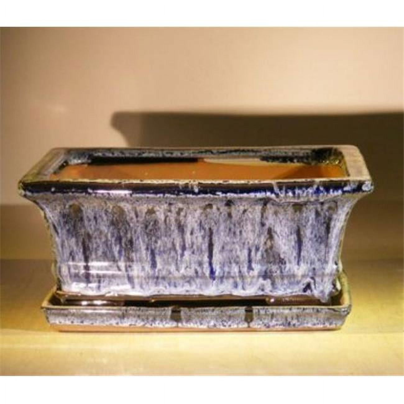 10 x 8 x 4.5 in. Professional Series Marble Blue Ceramic Bonsai Pot with Attached Humidity & Drip Tray, Rectangle