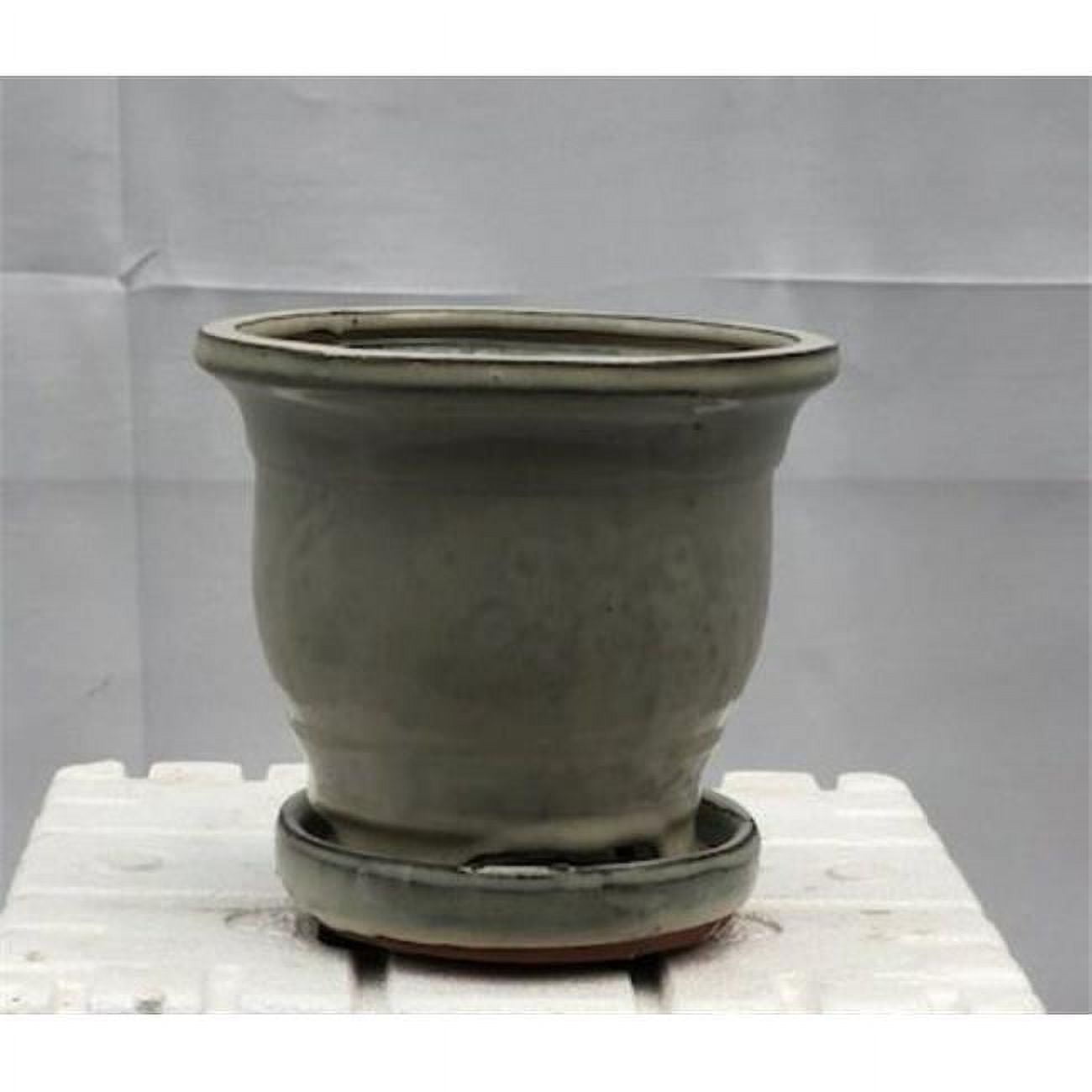 5.75 x 5.75 x 5.5 in. Beige Ceramic Bonsai Pot with Humidity Drip Tray, Round