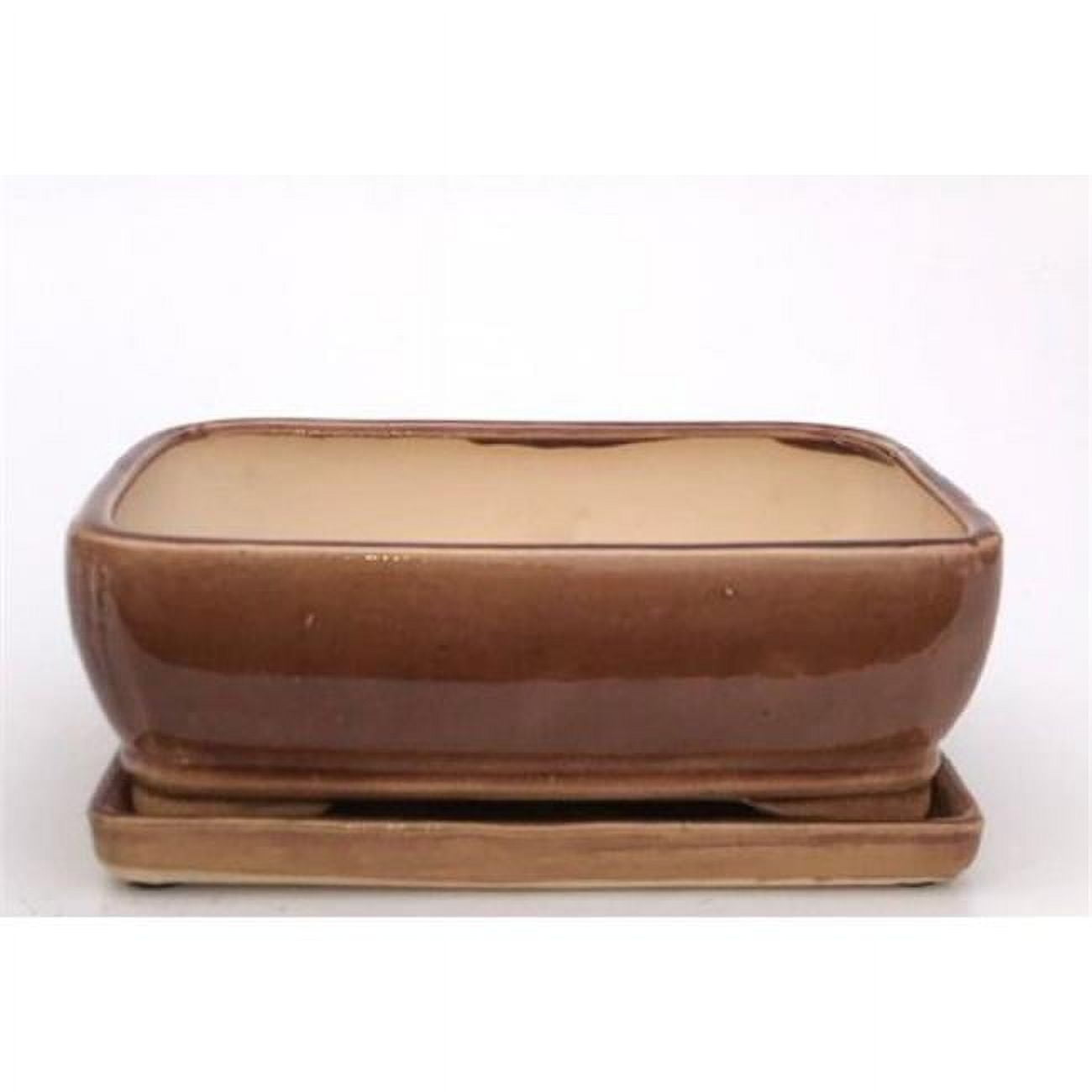 L246a 11 x 8.25 x 3.5 in. Rectangle Aztec Ceramic Pot with Humidity Drip Tray, Orange