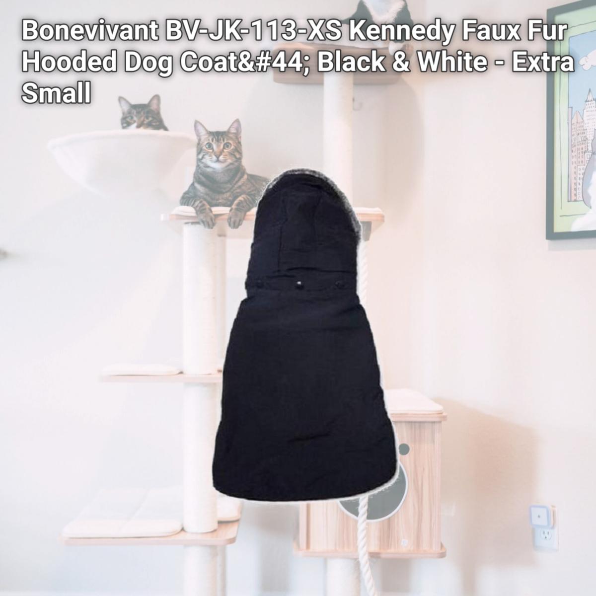 Picture of Bonevivant BV-JK-113-XS Kennedy Faux Fur Hooded Dog Coat&#44; Black & White - Extra Small