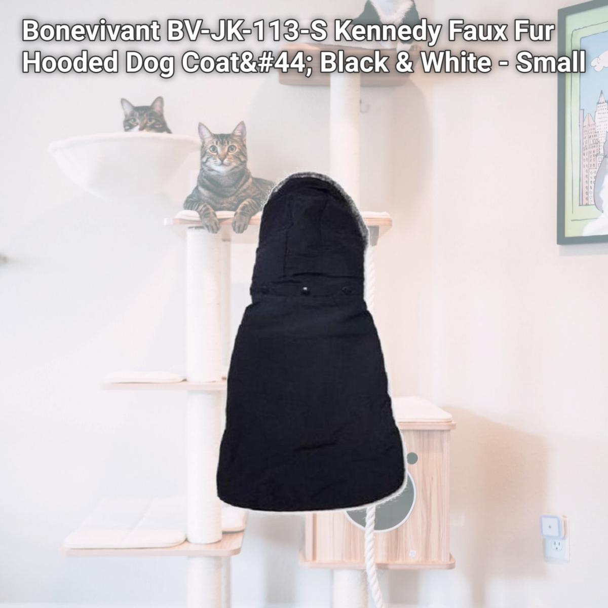 Picture of Bonevivant BV-JK-113-S Kennedy Faux Fur Hooded Dog Coat&#44; Black & White - Small