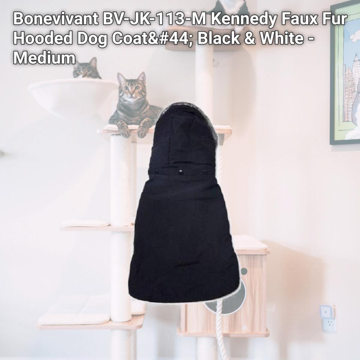 Picture of Bonevivant BV-JK-113-M Kennedy Faux Fur Hooded Dog Coat&#44; Black & White - Medium