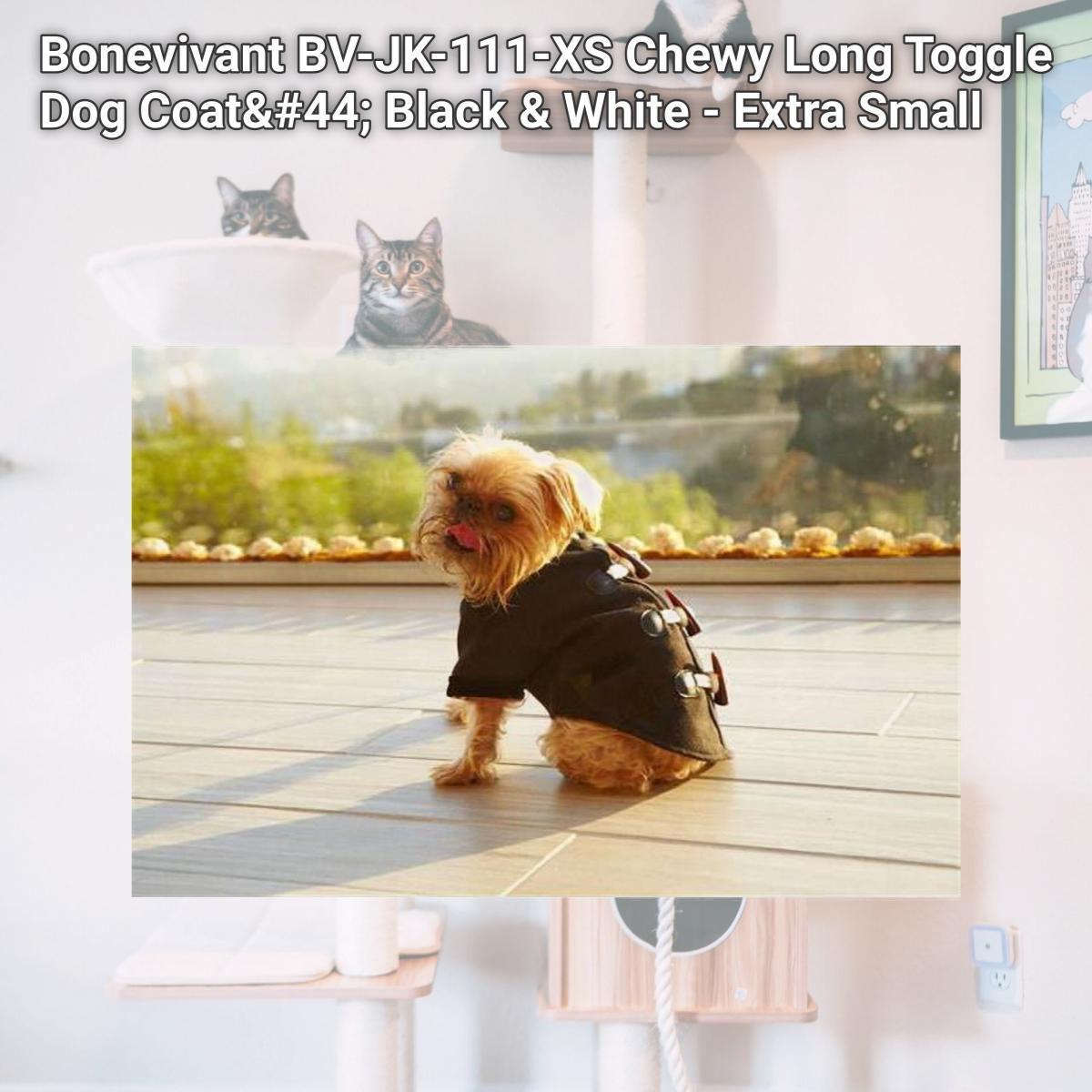 Picture of Bonevivant BV-JK-111-XS Chewy Long Toggle Dog Coat&#44; Black & White - Extra Small