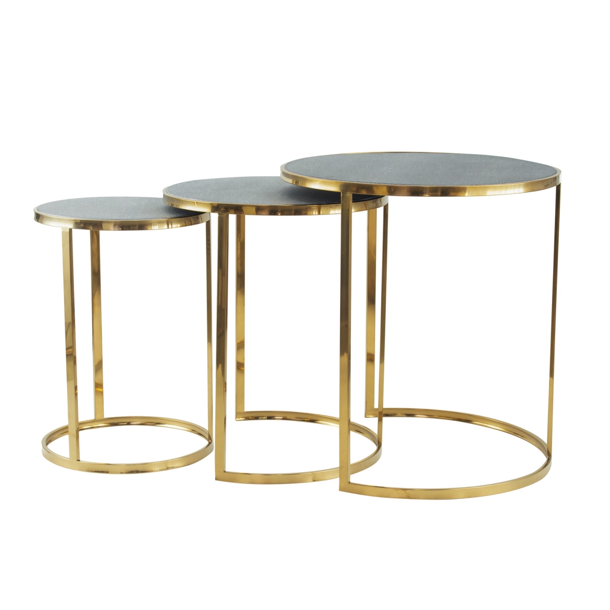 Picture of Benjara BM285183 21 in. Gold Stainless Steel & Vegan Faux Leather Top Nesting Table