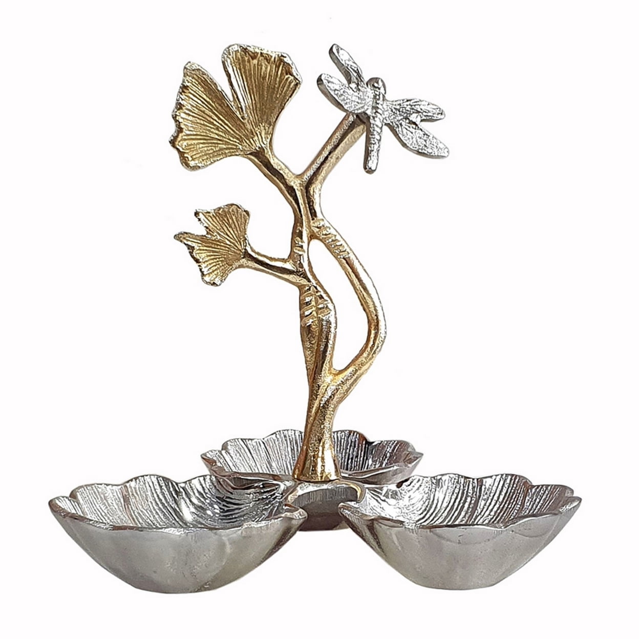 Picture of Benjara BM285273 9 in. Curved Leaf Design 2 Tone Gold Keva Decorative Bowl, Silver Finish
