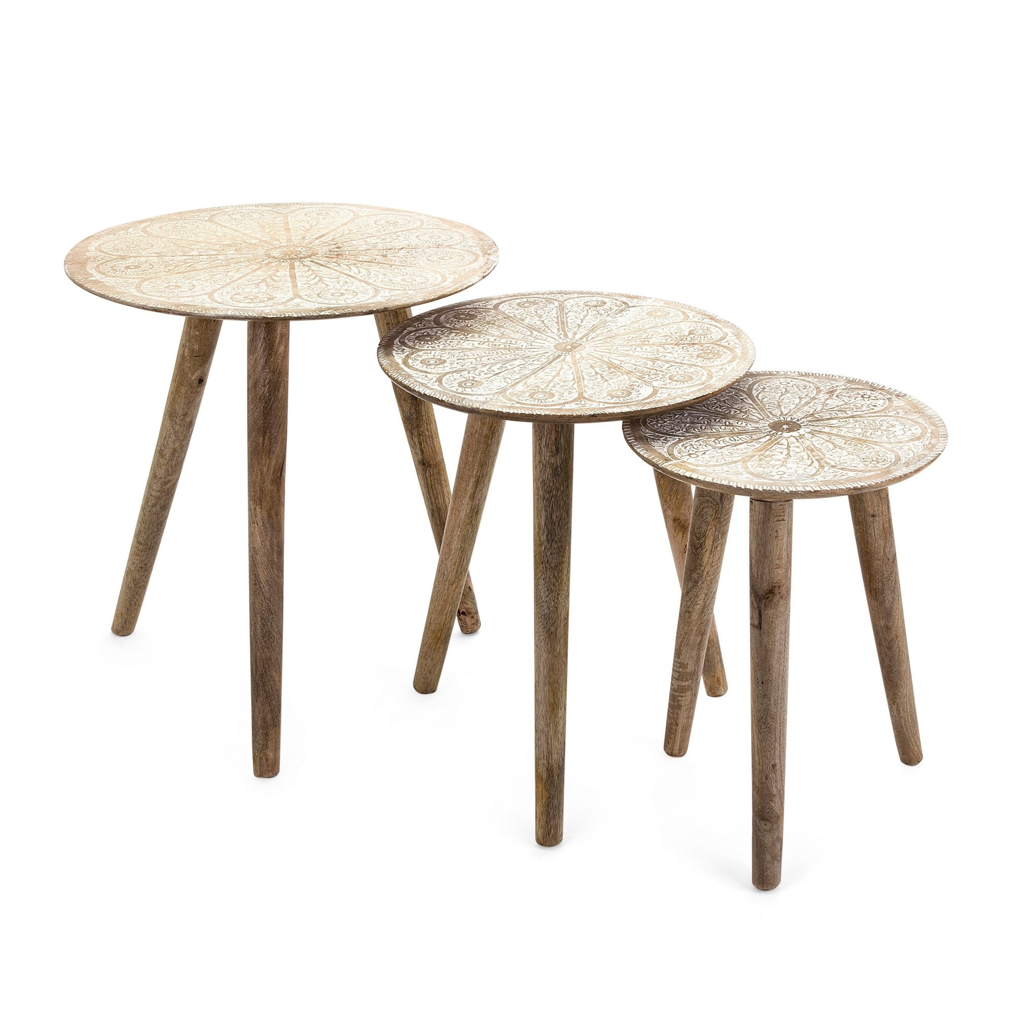 Picture of Benjara BM285152 25&#44; 22 & 19 in. Mango Wood Splayed Legs Nesting Tables&#44; Natural & Brown - 3 Piece