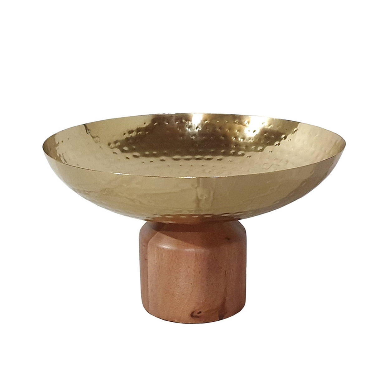 Picture of Benjara BM284950 12 in. Steel&#44; Decorative Roe Large Acacia Wood Table Bowl - Gold & Brown