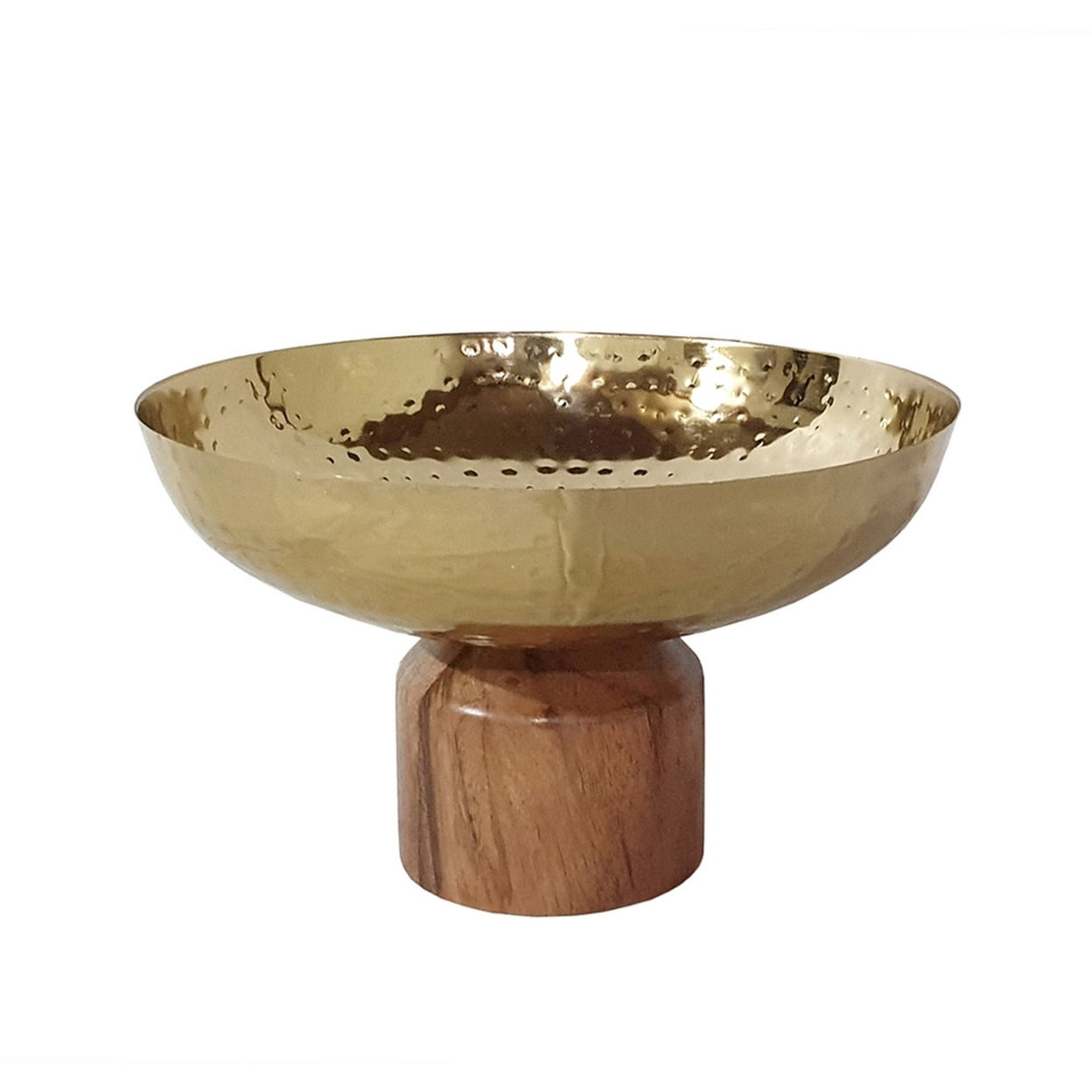 Picture of Benjara BM284951 10 in. Roe Steel Decorative Medium Acacia Wood Table Bowl - Gold & Brown