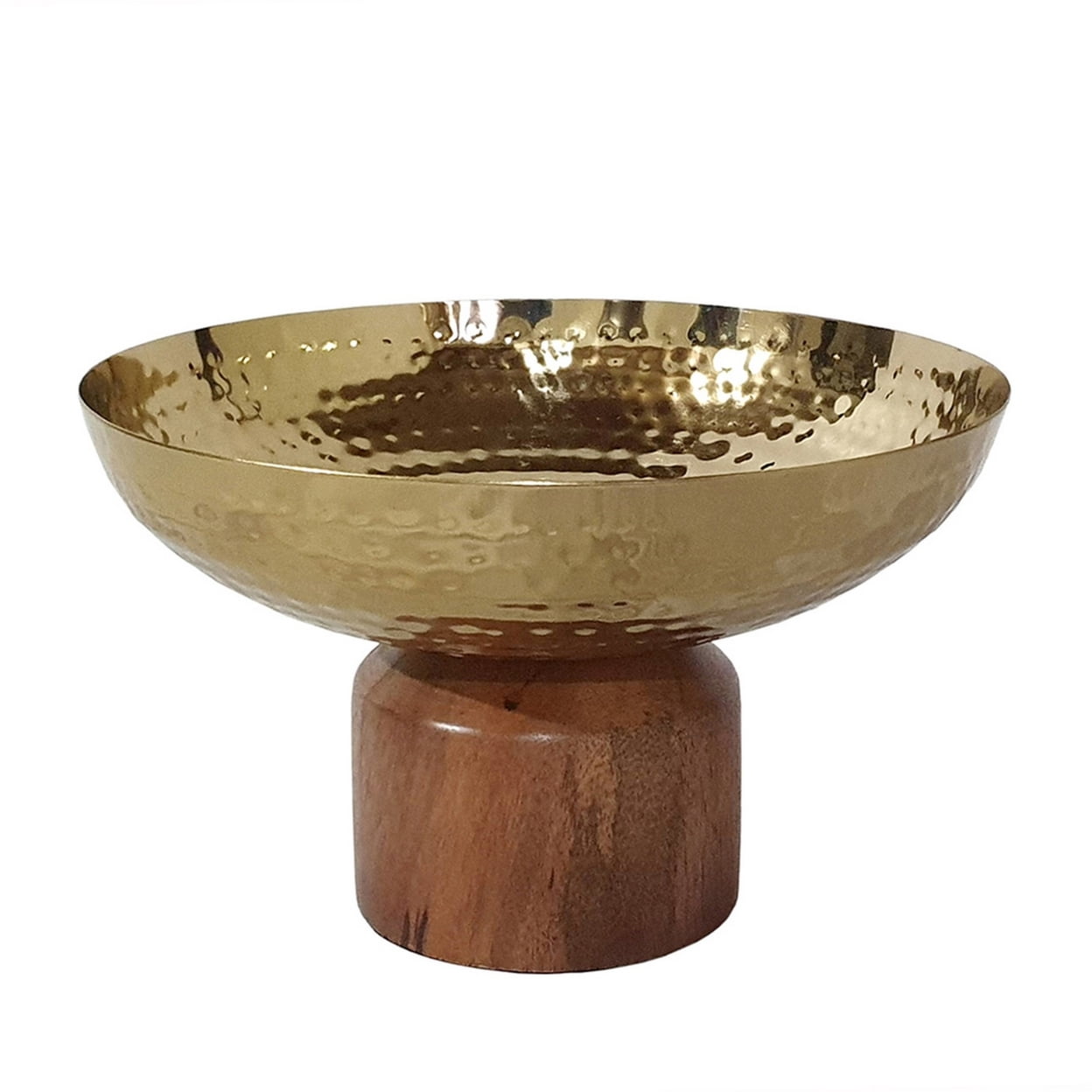 Picture of Benjara BM284952 8 in. Steel&#44; Decorative Roe Small Acacia Wood Table Bowl - Gold & Brown