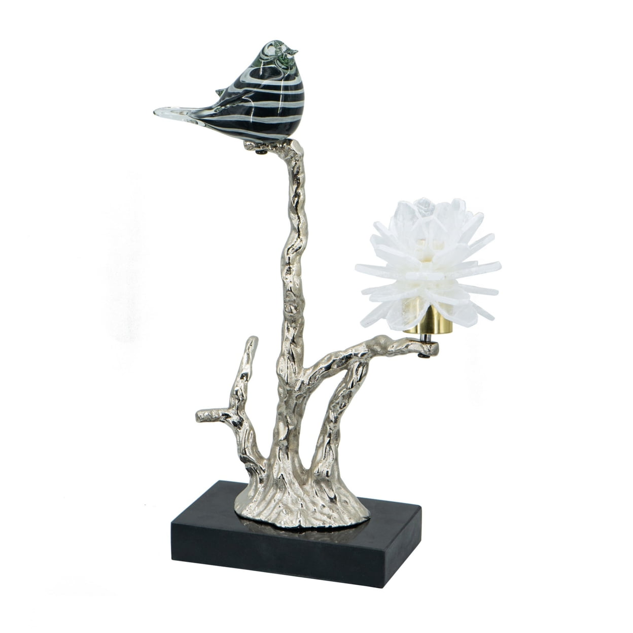 Picture of Benjara BM285005 15 in. Sue Accent Decor Figurine Bird on a Branch Flower - Black & Silver