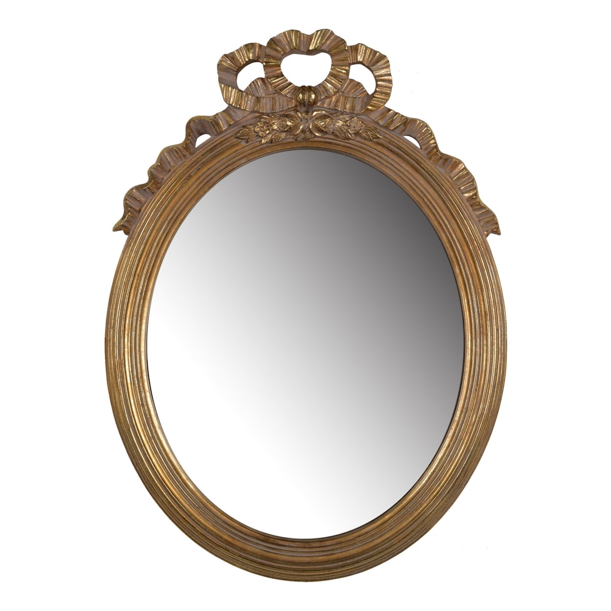 Picture of Benjara BM286122 26 in. Wall Accent Mirror with Ornate Polyresin Floral Crest, Antique Gold
