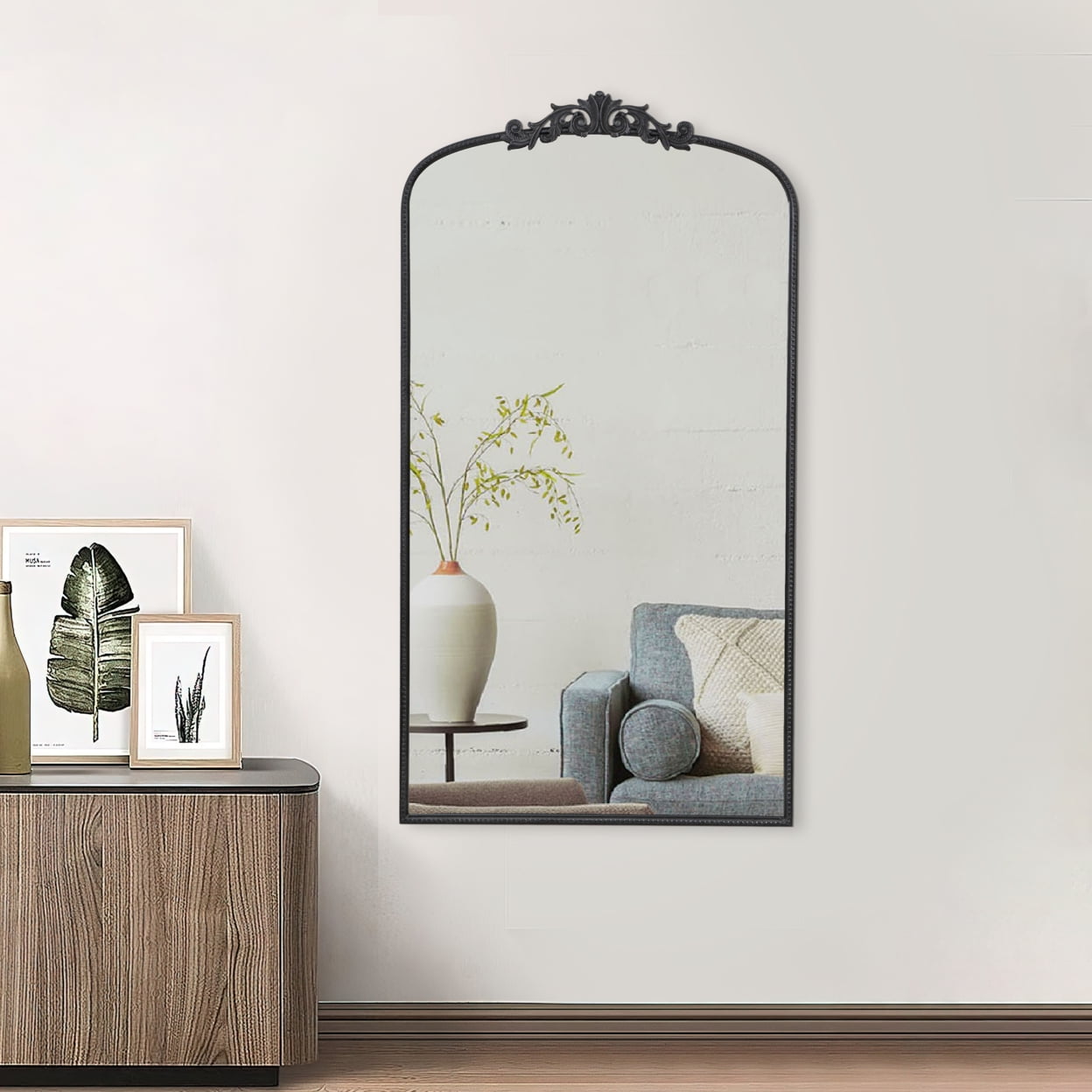 Picture of Benjara BM286125 66 in. Kea Wall Mirror with Curved Metal Frame, Ornate Baroque Design, Black