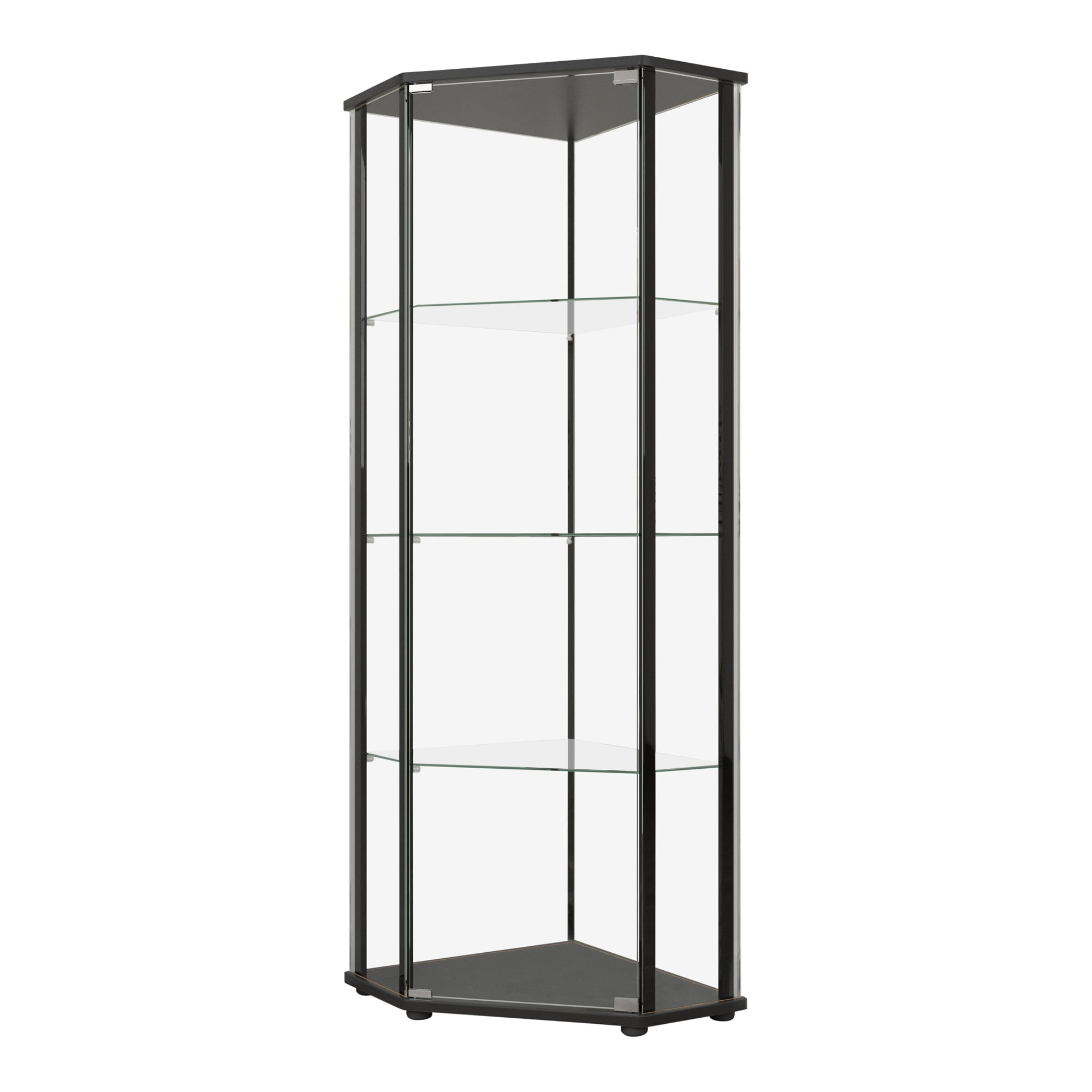 BM245890 Curio Metal Cabinet with 1 Door & 3 Glass Shelves, Black -  Benjara